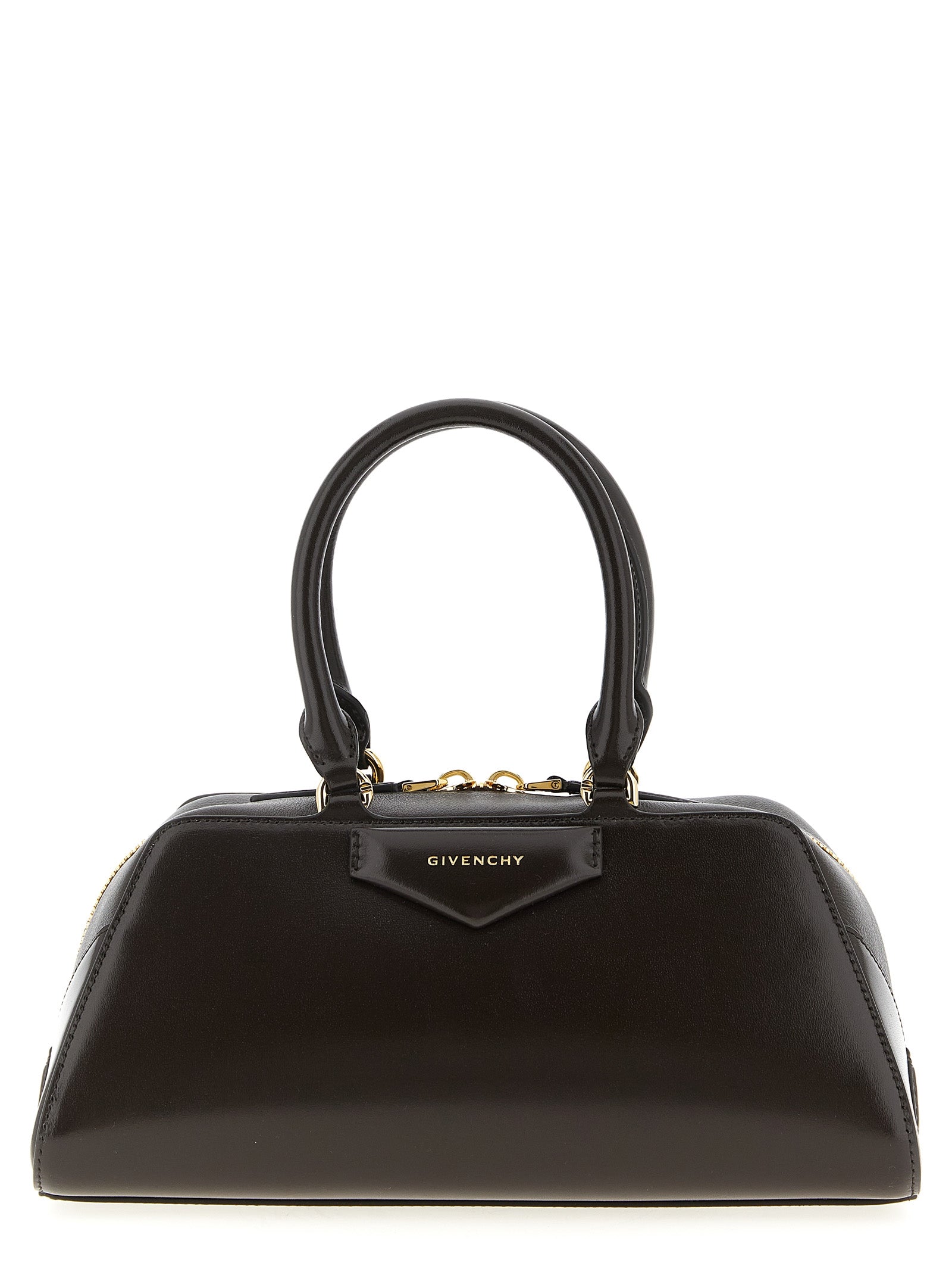 Sac à main Givenchy en cuir de veau marron, design élégant avec détails sophistiqués, vue de face.