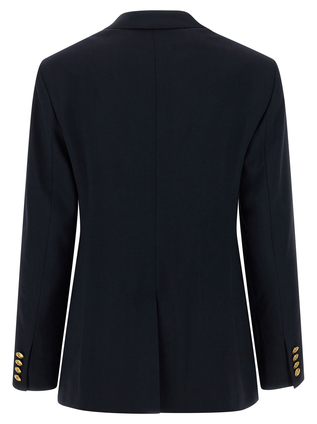 Blazer en laine bleue Polo Ralph Lauren porté sur un mannequin, détails classiques et couture élégante.