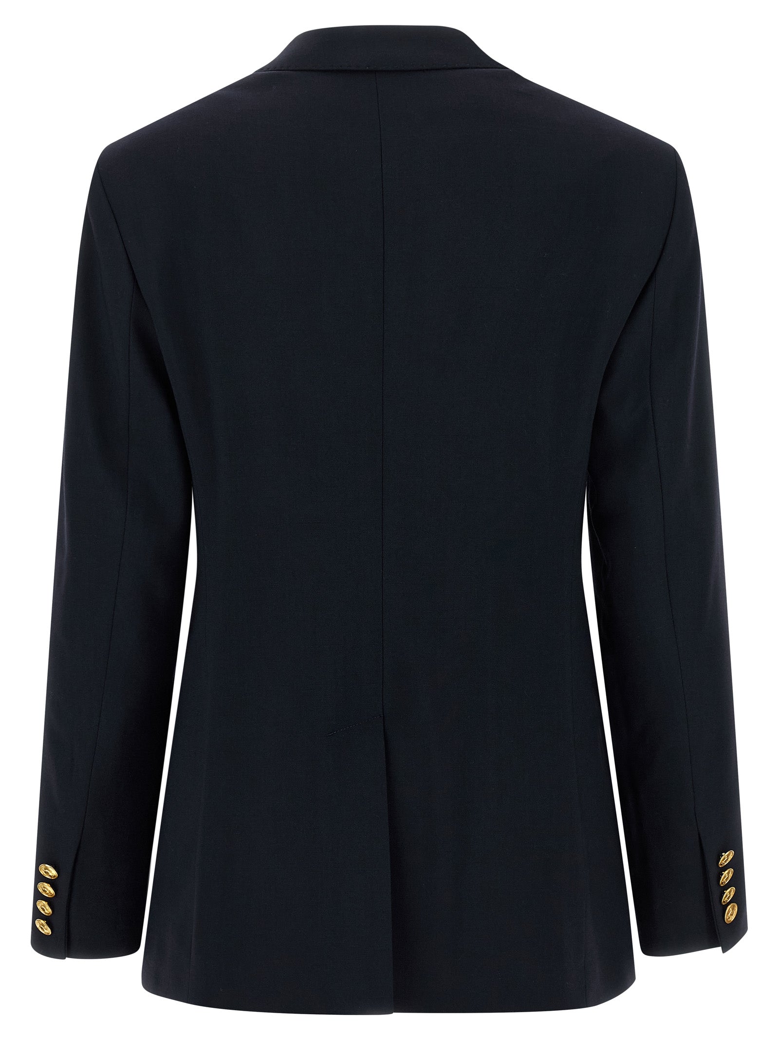Blazer en laine bleue Polo Ralph Lauren porté sur un mannequin, détails classiques et couture élégante.