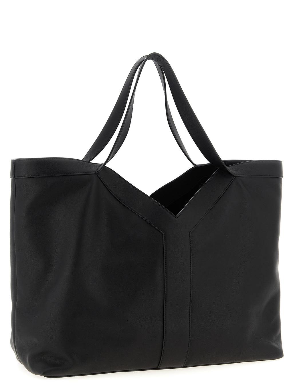 Sac cabas en cuir de veau noir Saint Laurent, élégant et sophistiqué, avec poignées et détails en métal.
