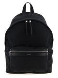 Sac à dos noir en polyamide Saint Laurent avec détails élégants et poignées en cuir, vue de face.