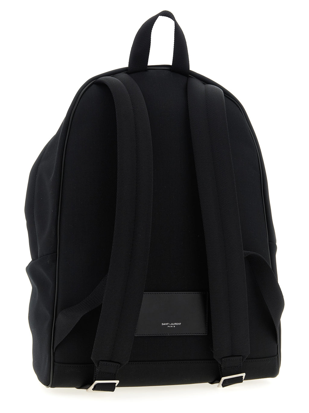 Sac à dos noir en polyamide Saint Laurent avec logo discret et poches zippées, idéal pour un style élégant et pratique.