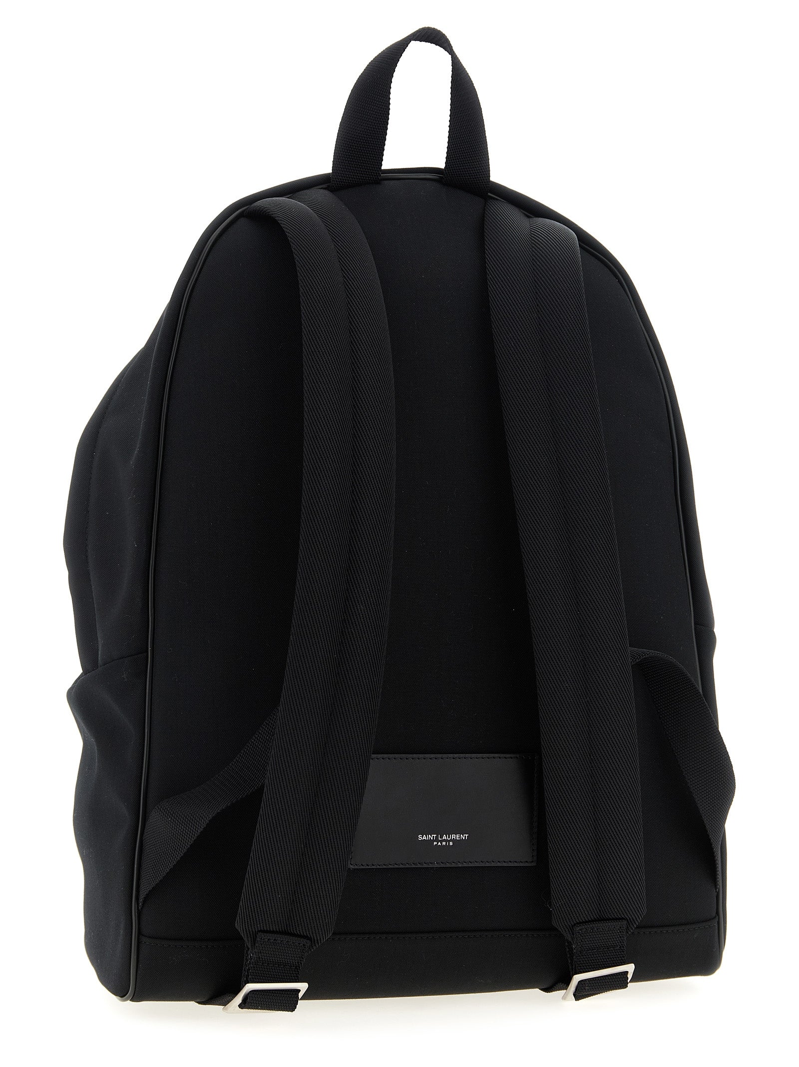 Sac à dos noir en polyamide Saint Laurent avec logo discret et poches zippées, idéal pour un style élégant et pratique.