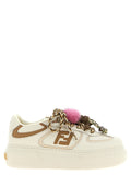 Sneakers plateformes Fendi en cuir de veau multicolore, design moderne avec semelle épaisse et détails colorés visibles.