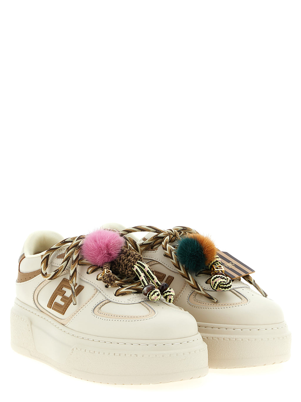 Sneakers plateforme en cuir de veau multicolore de Fendi, style tendance, détails colorés et design moderne.
