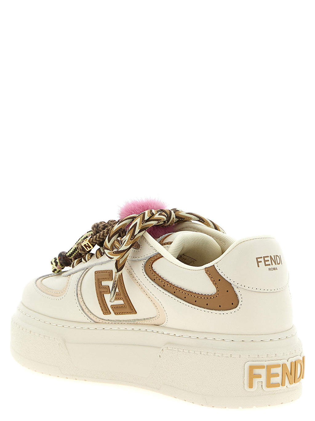 Sneakers Fendi multicolores en cuir de veau à plateforme, mode urbaine et élégante, visibles en image.