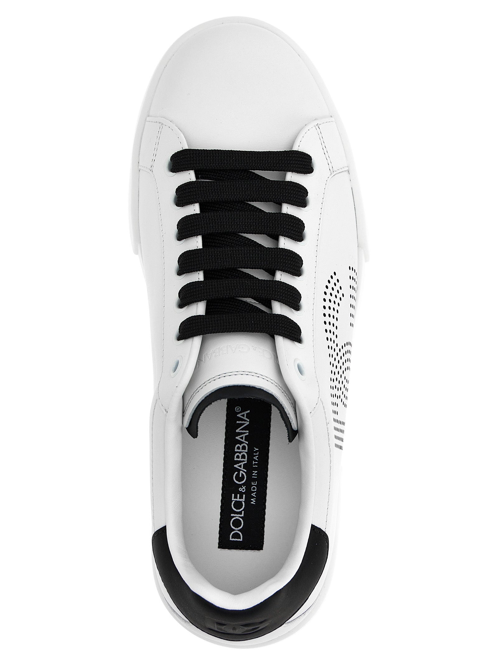 Chaussures basses Dolce & Gabbana en cuir bicolore pour homme, baskets en veau, style moderne et élégant.