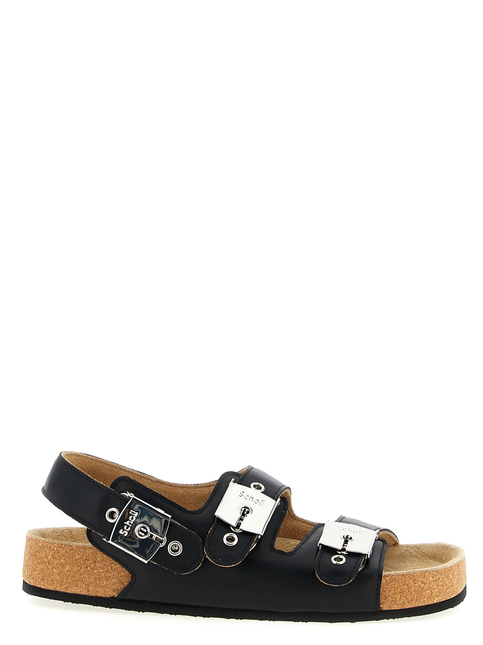 Sandales plates en cuir de veau noir de Balenciaga, élégantes et confortables, avec design minimaliste et semelle plate.