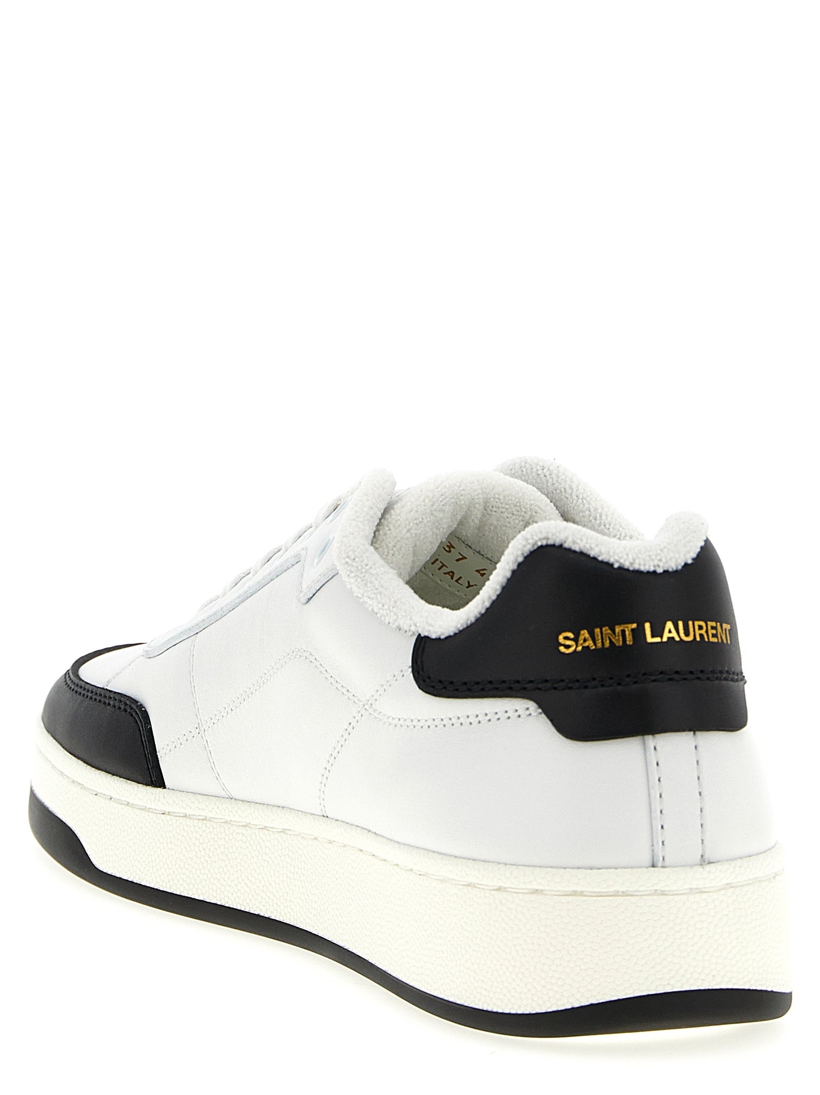 Chaussures Saint Laurent Bicolor en cuir de veau, baskets basses élégantes avec design moderne et finition soignée.