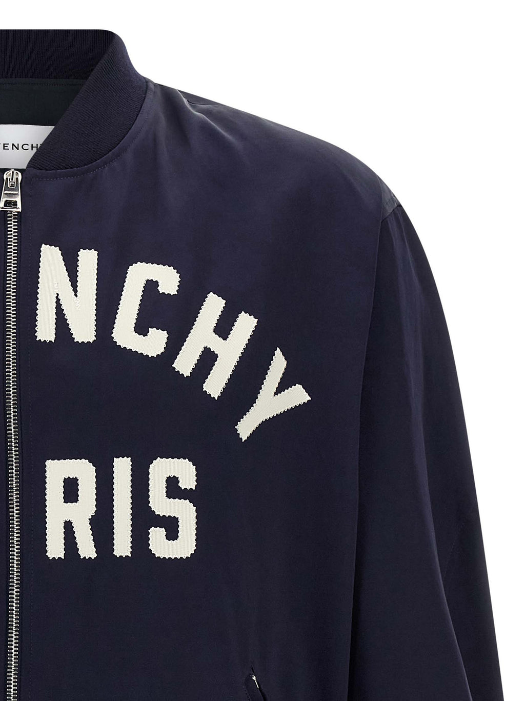 Veste bomber en coton bleu Givenchy, style élégant avec détails modernes, vue frontale sur le produit.