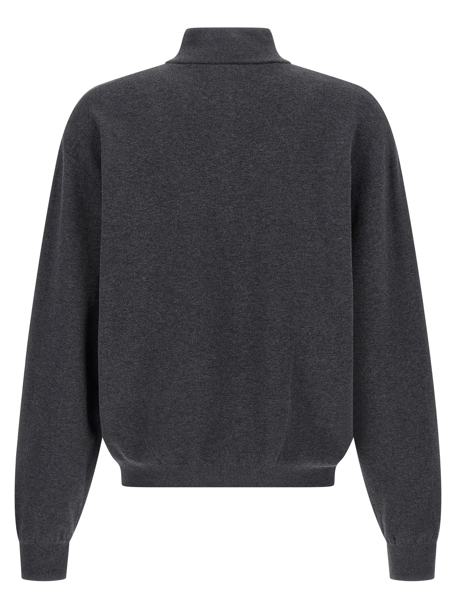 Cardigan gris en coton de la marque Balenciaga, détails doux et texture visible, porté ou posé sur un fond neutre.