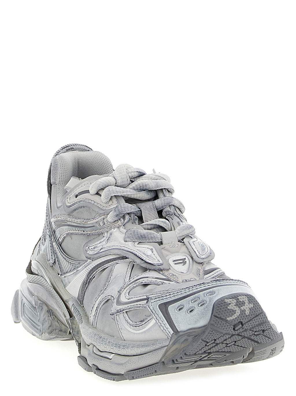 Chaussures de sport Balenciaga gris en polyéthylène, sneakers athlétiques modernes et confortables, vues de face.