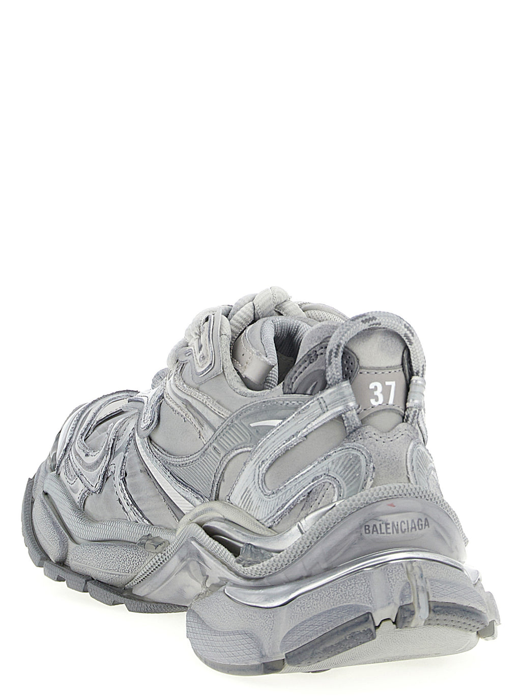 Chaussures de sport gris en polyéthylène de la marque Balenciaga, baskets athlétiques modernes et confortables.