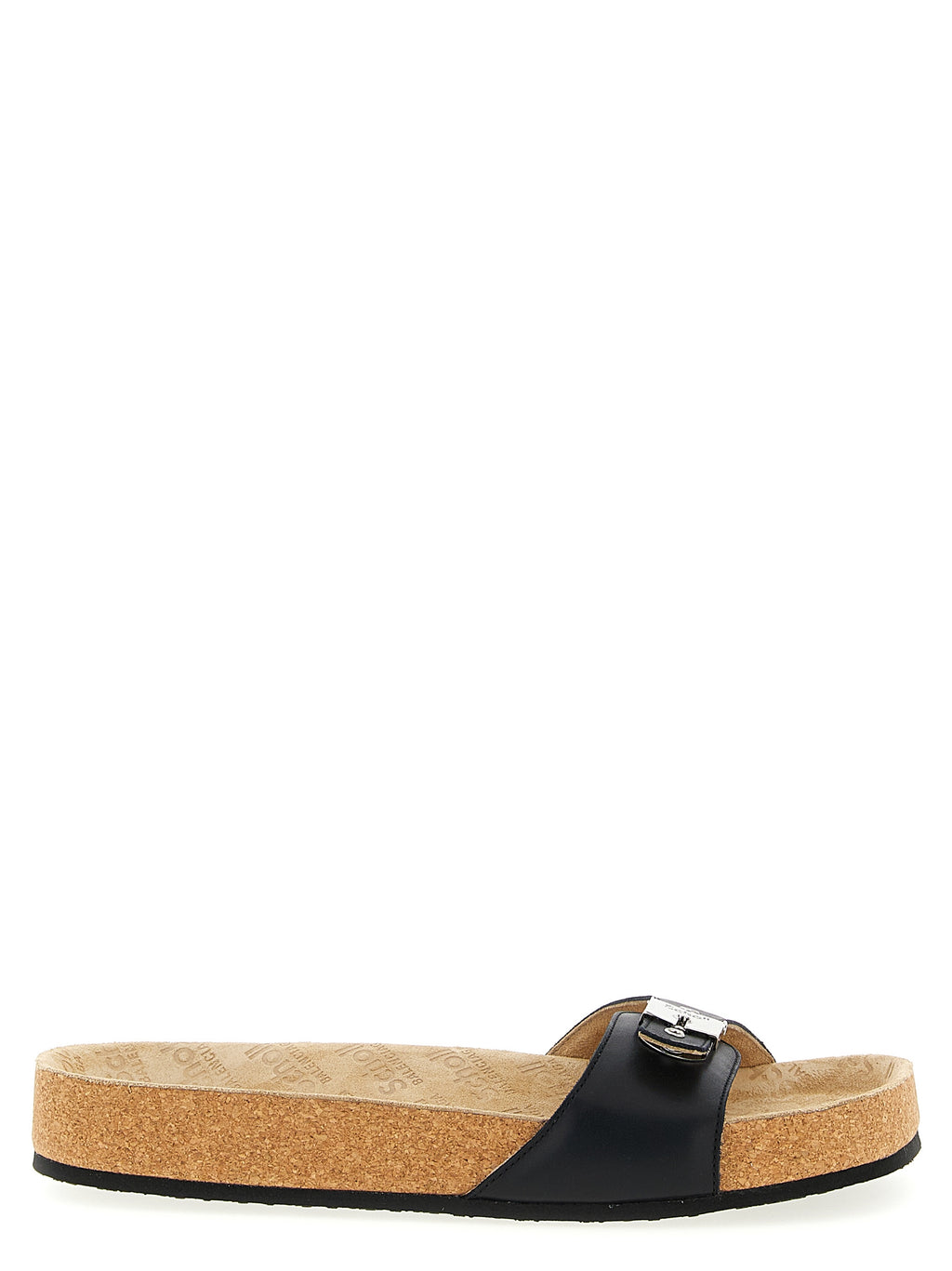 Sandales noires en cuir de veau de Balenciaga, modèle slides élégantes avec design moderne et confort.