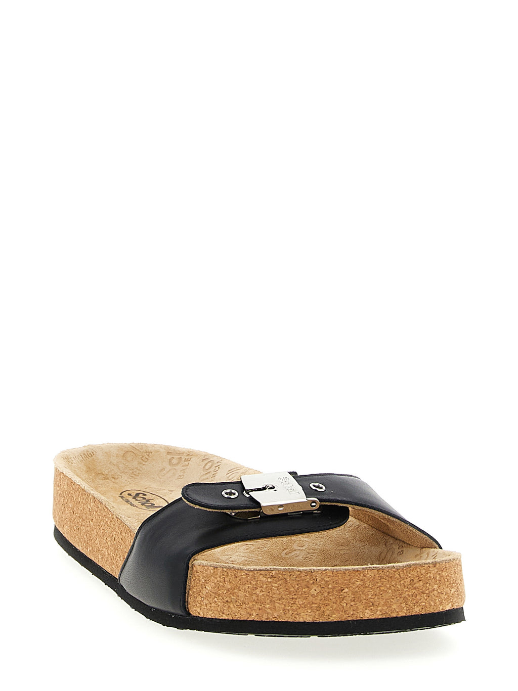 Sandales noires en cuir de veau de Balenciaga, style slide, avec design épuré et semelle plate.