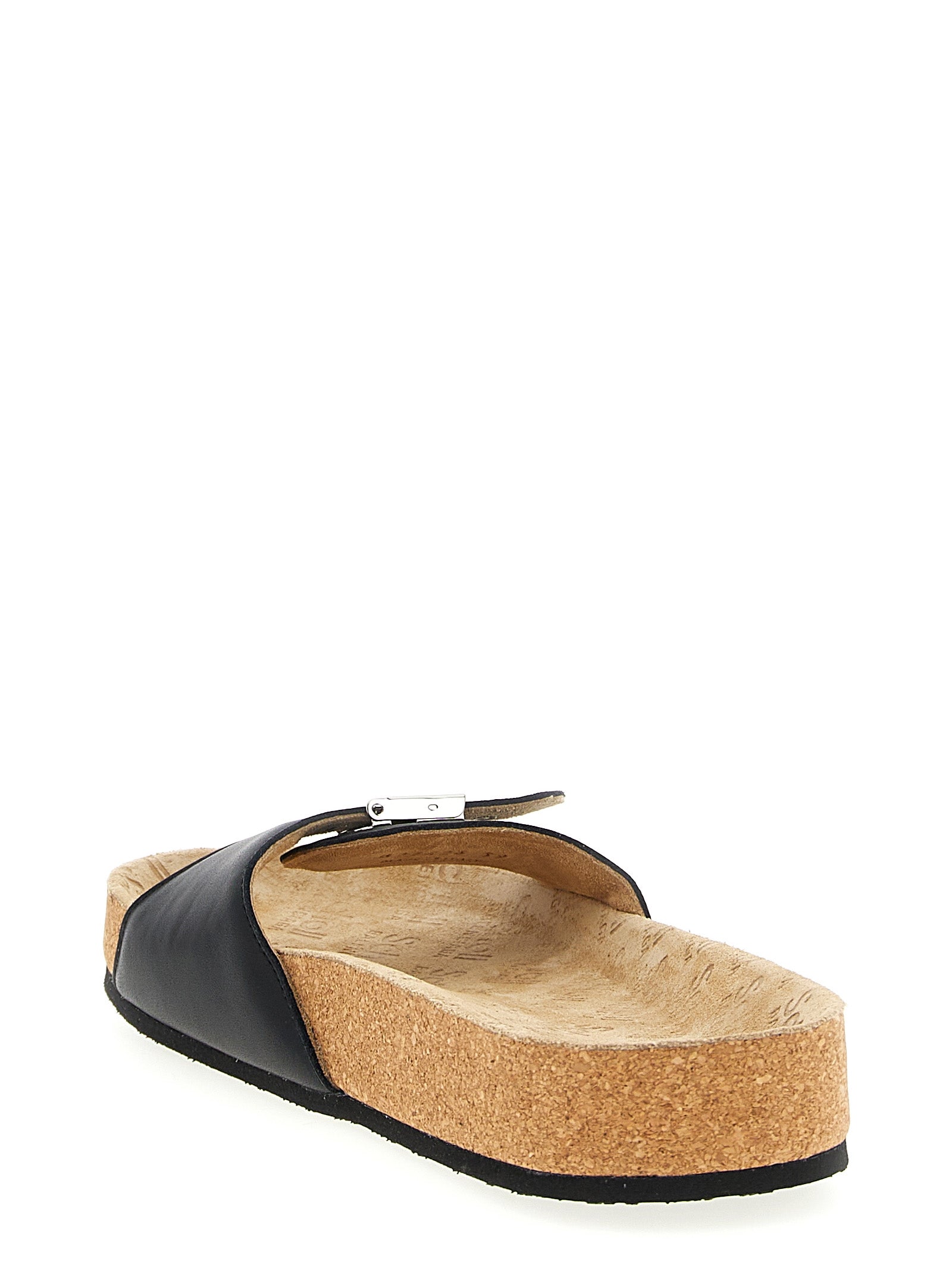 Sandales noires en cuir de veau de Balenciaga, slides élégantes avec design moderne et logo subtil.