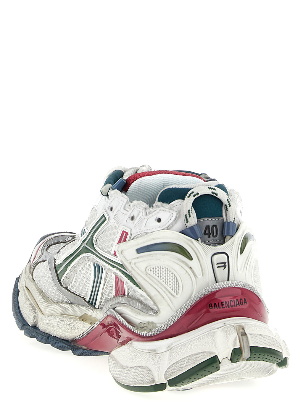 Chaussures de sport Balenciaga en polyéthylène multicolore, baskets athlétiques tendance, détails modernes et colorés visibles.