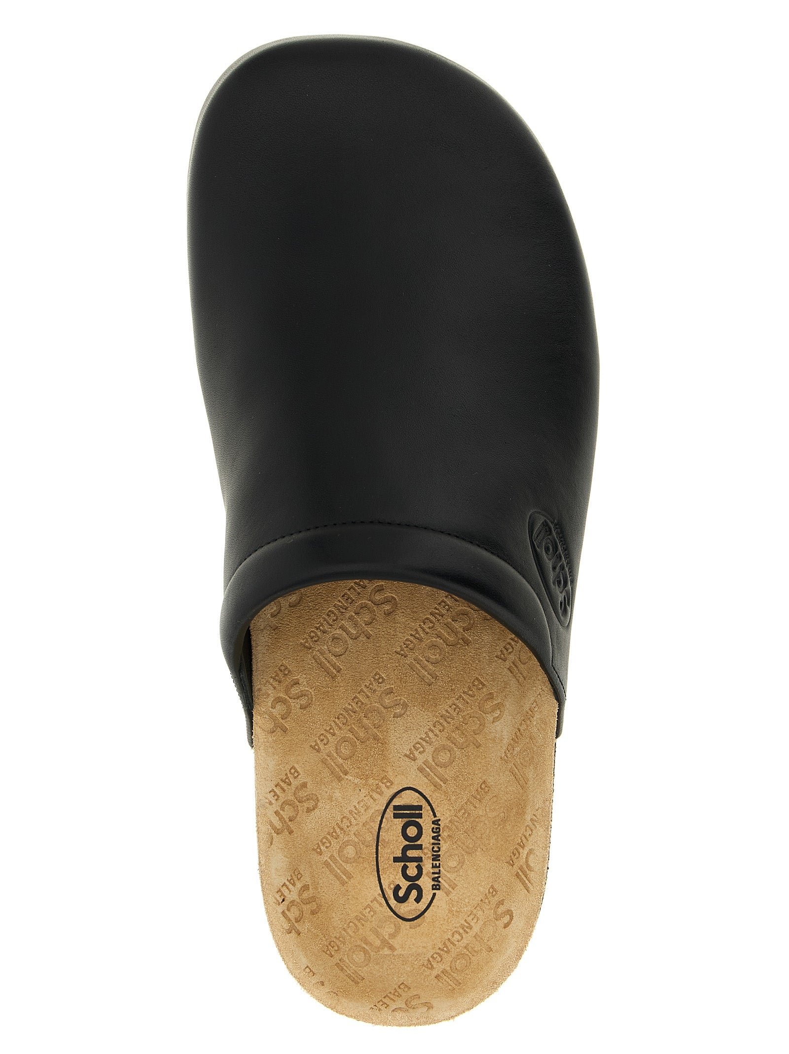 Clog en cuir de veau noir de Balenciaga, avec semelle épaisse et design moderne, vue de face.