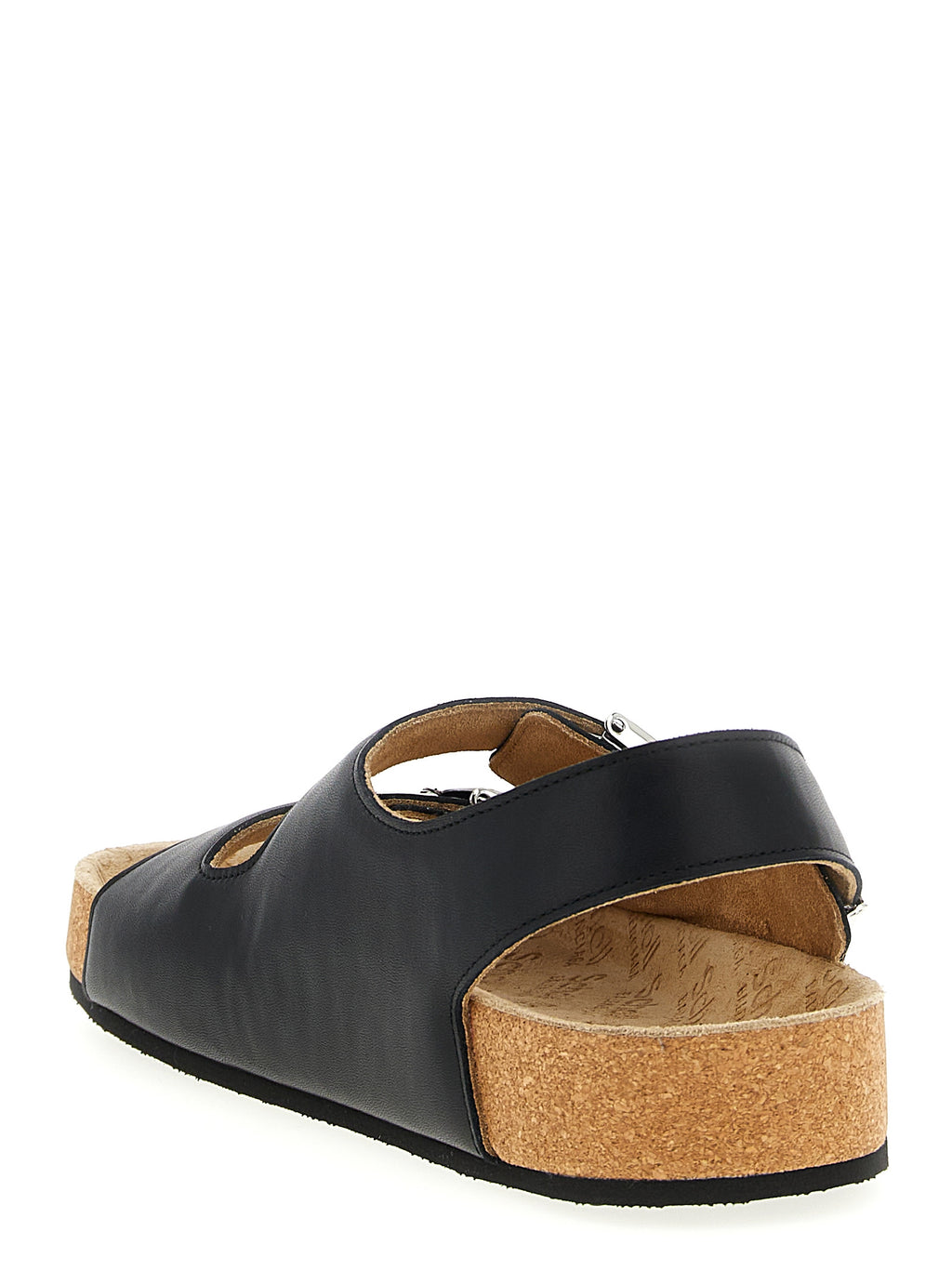 Sandales plates en cuir de veau noir Balenciaga, style épuré et élégant pour femmes.