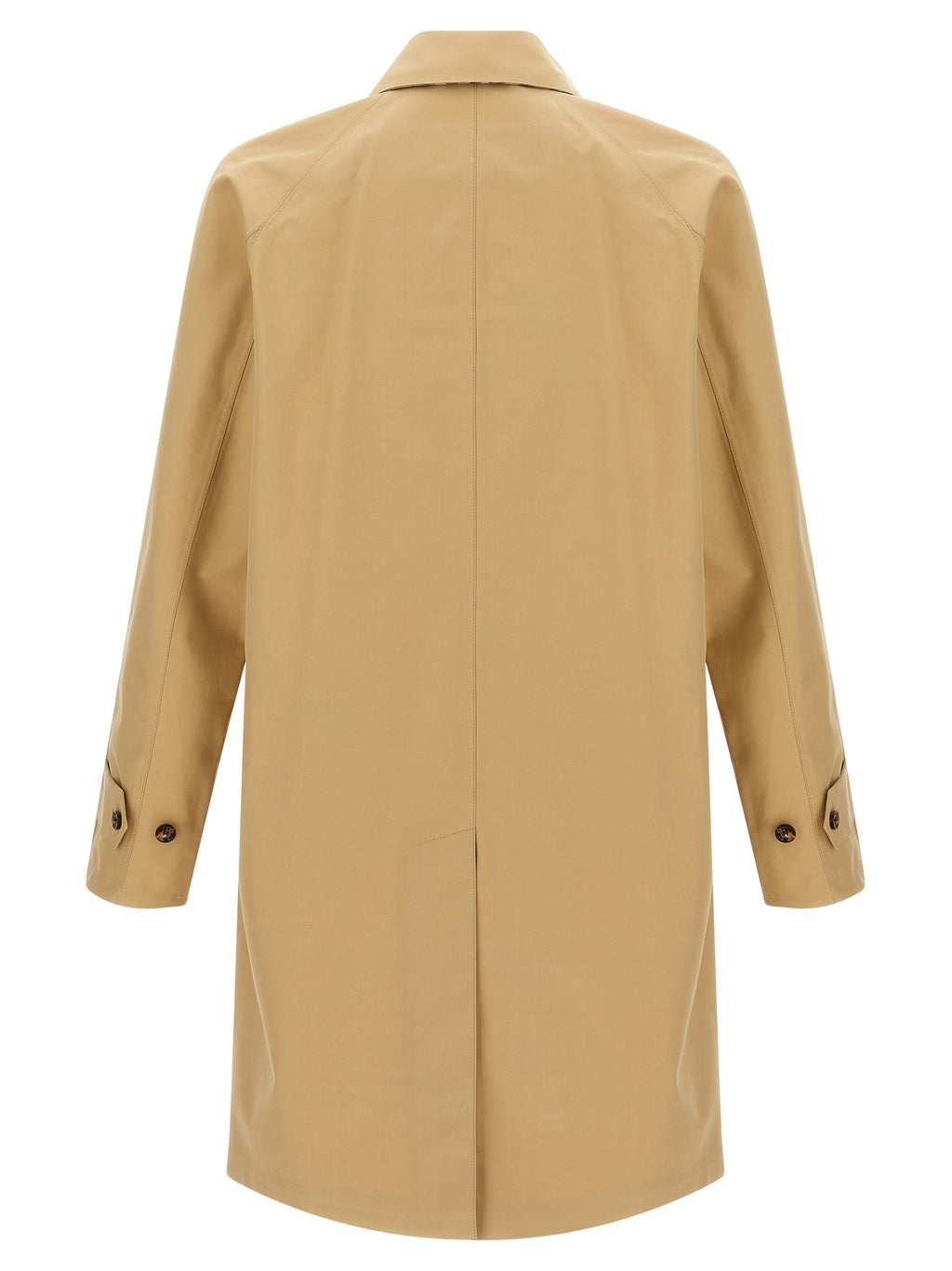 Manteau beige en coton de la marque Burberry, affichant un style élégant avec des détails classiques et une coupe ajustée.