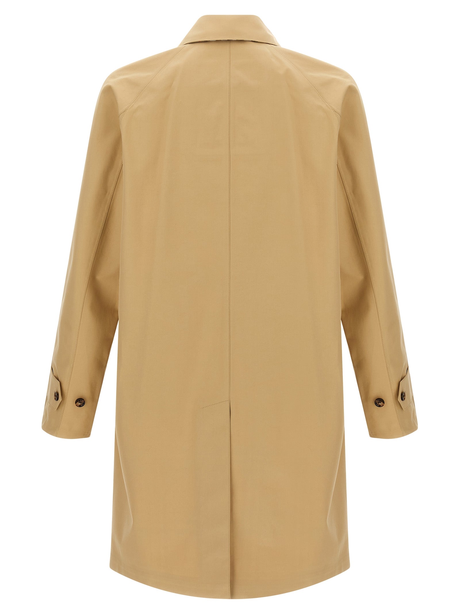 Manteau beige en coton de la marque Burberry, affichant un style élégant avec des détails classiques et une coupe ajustée.