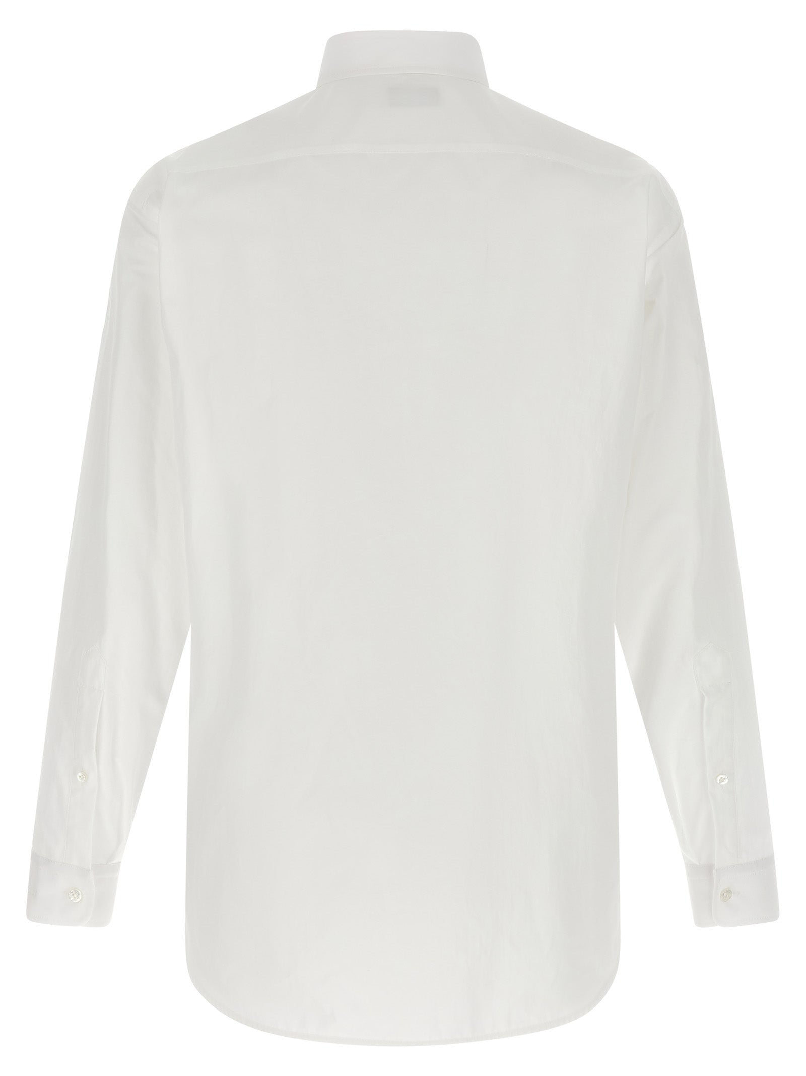 Chemise blanche en coton de la marque Balenciaga, avec col classique et manches longues, vue de face.