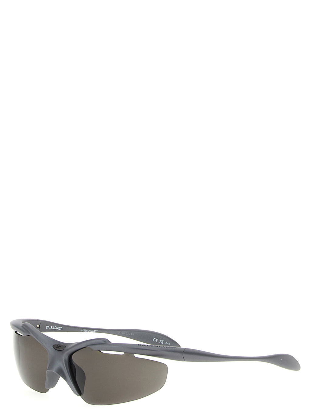 Lunettes de soleil gris en polyamide de la marque Balenciaga, avec monture élégante et modernes, vues de face.