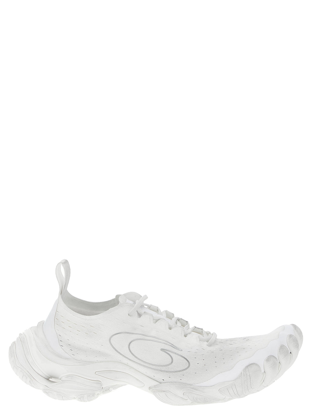 Chaussures de sport Balenciaga blanches en polyester, baskets athlétiques modernes avec semelle épaisse et design tendance.