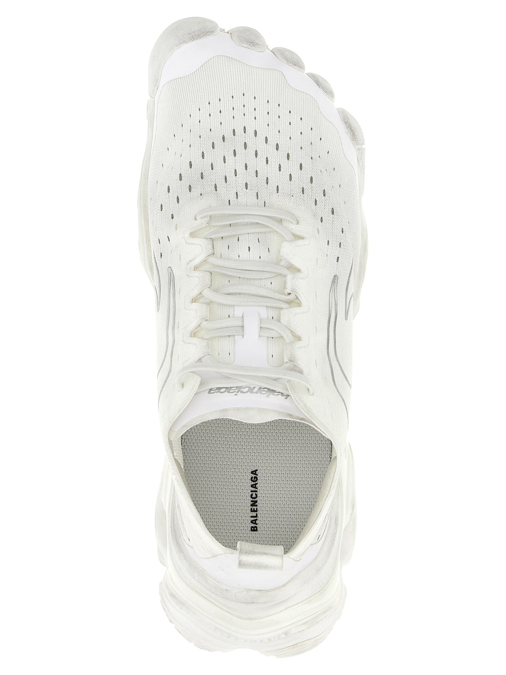 Chaussures de sport blanches Balenciaga en polyester avec semelle épaisse et design moderne, vue de face.