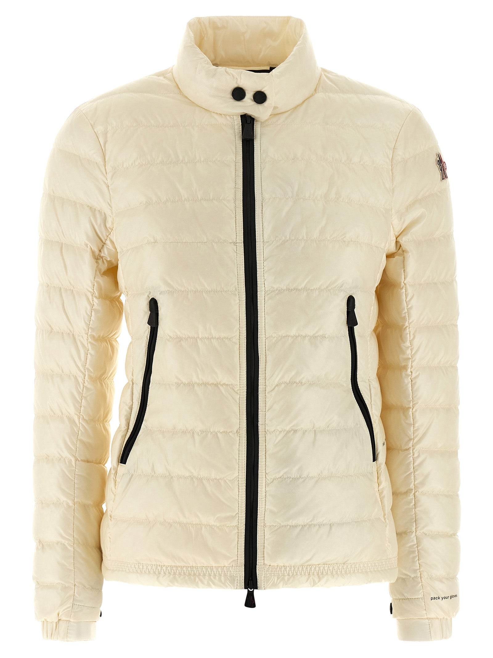 Veste longue en polyamide blanche Moncler Grenoble, coupe élégante, adaptée aux conditions hivernales.