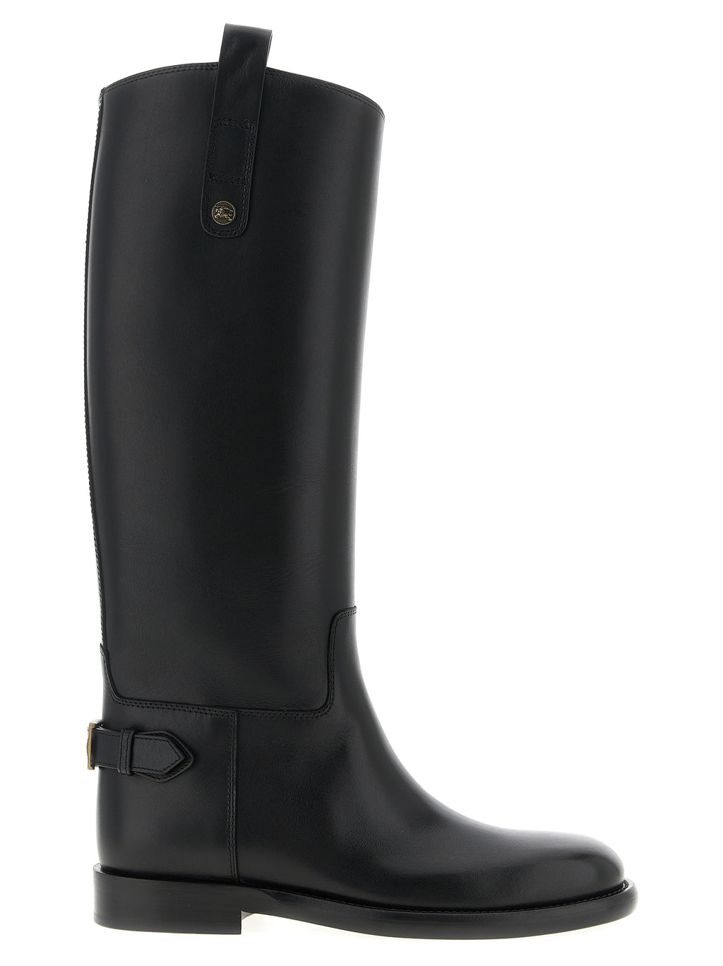 Chaussures noires en cuir de veau haut de gamme de Burberry, cuissardes élégantes et sophistiquées.