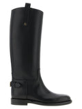 Chaussures noires en cuir de veau haut de gamme de Burberry, cuissardes élégantes et sophistiquées.