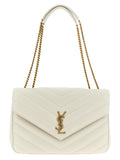 Sac à bandoulière en cuir d'agneau beige de Saint Laurent, élégant et sophistiqué, avec détails en or et finition raffinée.
