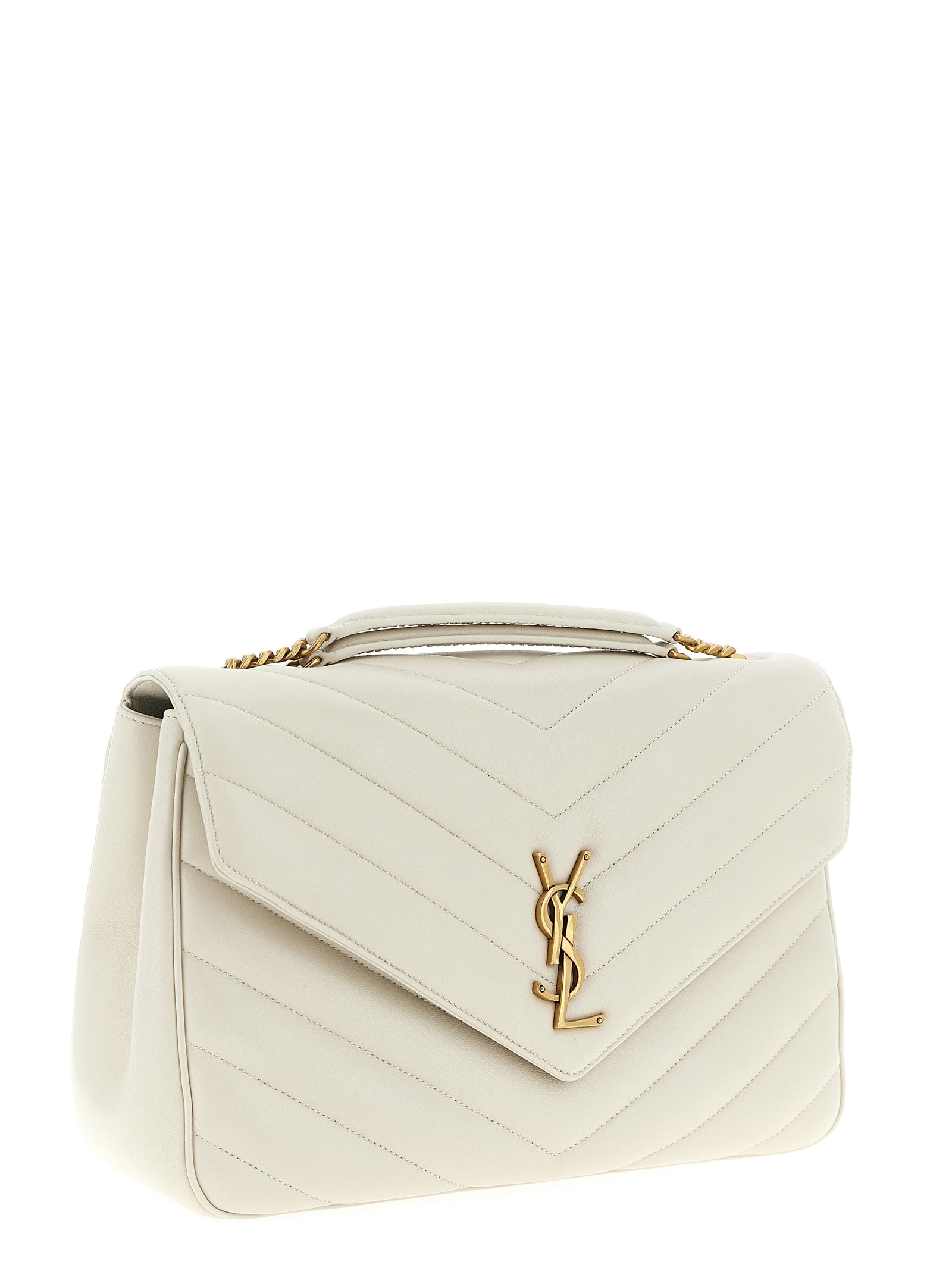 Sac à épaule en cuir d'agneau beige de Saint Laurent, élégant et sophistiqué, avec détails en cuir et finition de haute qualité.