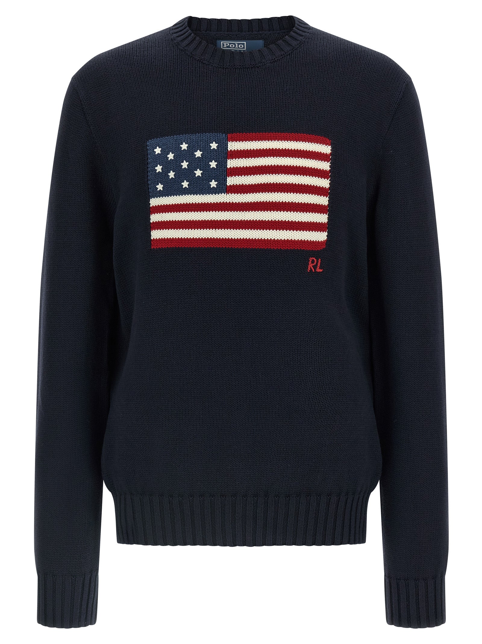 Cardigan en coton bleu Polo Ralph Lauren porté sur un mannequin, détails du col et des boutons visibles.
