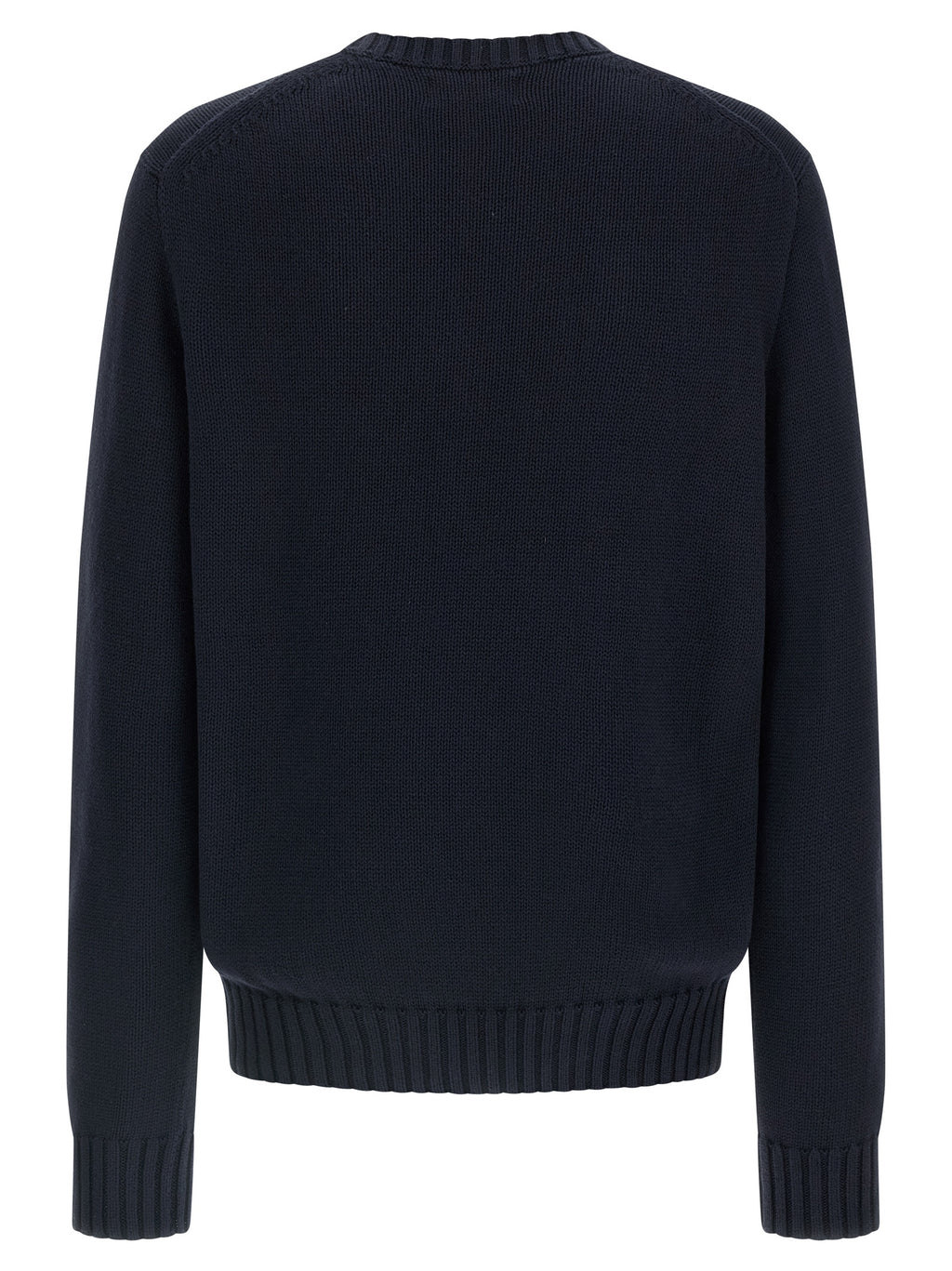 Cardigan en coton bleu Polo Ralph Lauren, pull à col rond avec boutons, détail classique et élégant, porté sur un mannequin.