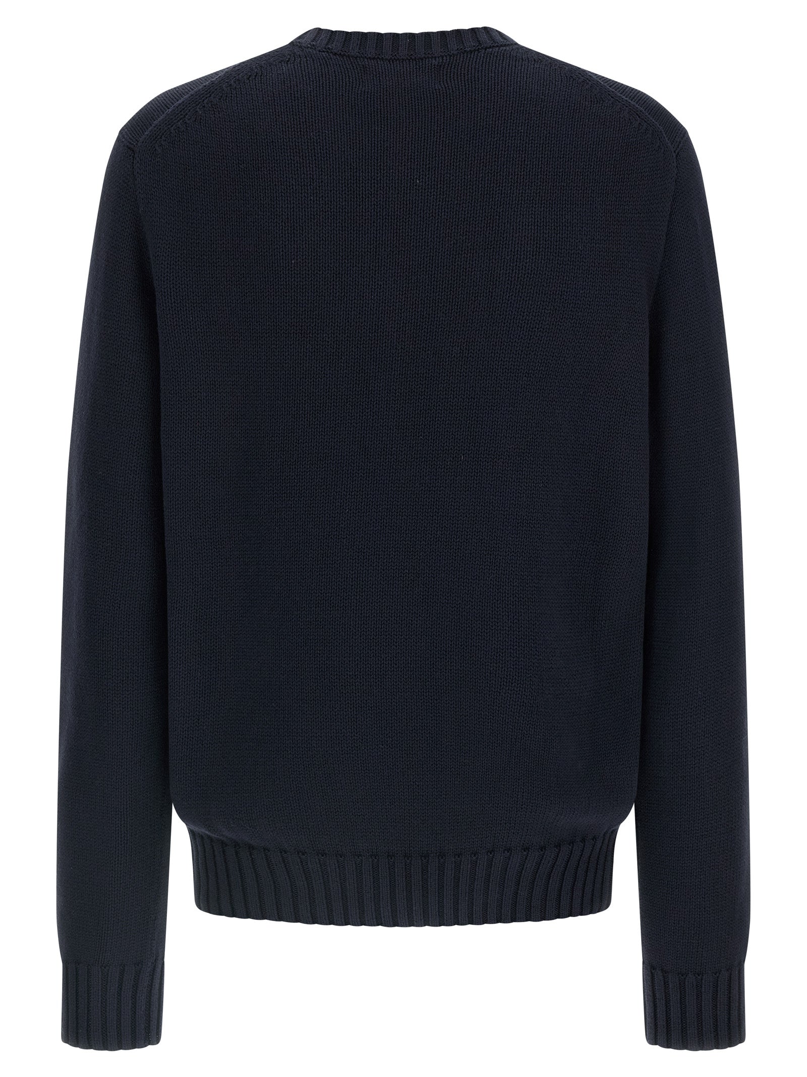 Cardigan en coton bleu Polo Ralph Lauren, pull à col rond avec boutons, détail classique et élégant, porté sur un mannequin.