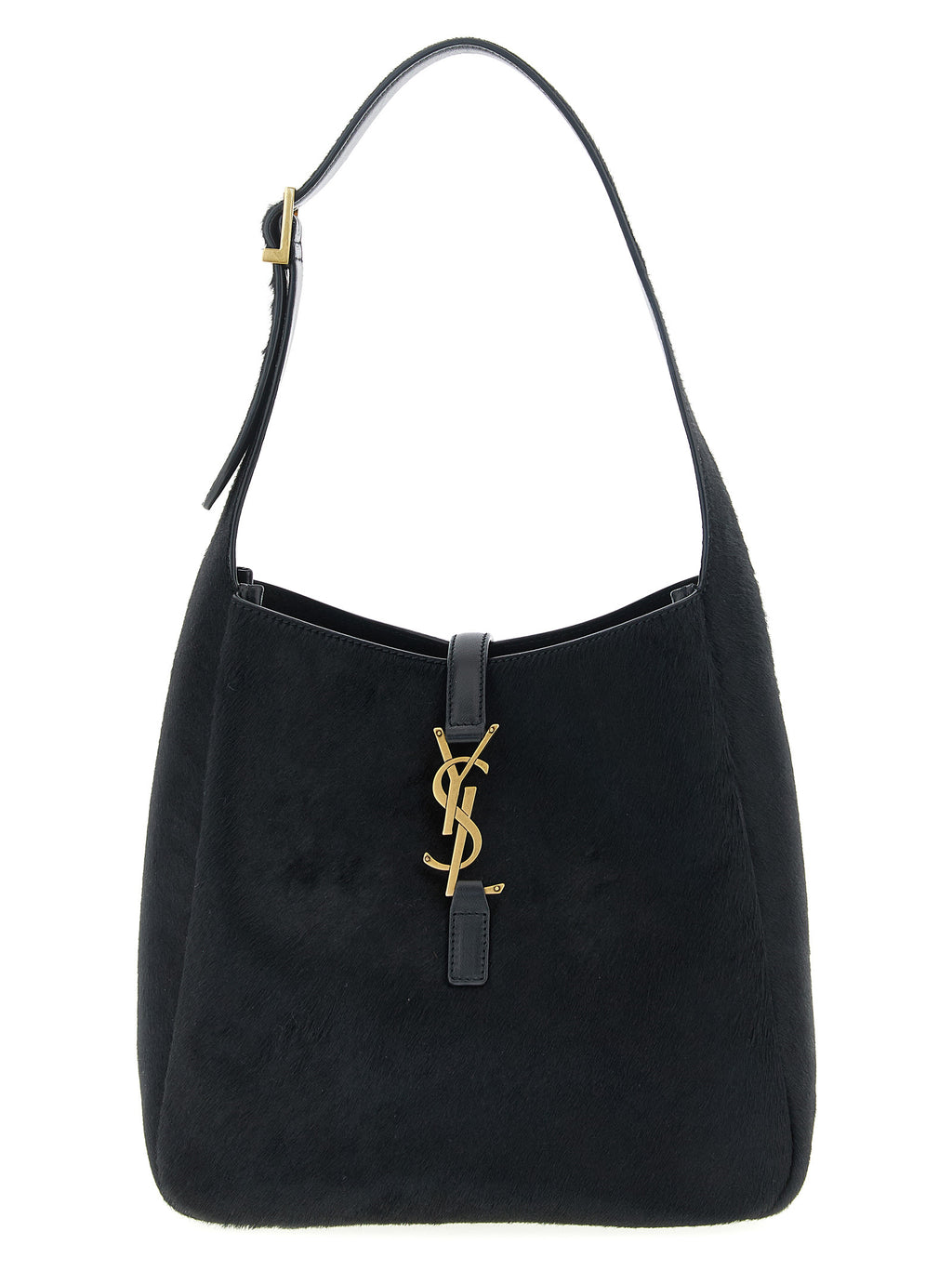 Sac à main Saint Laurent en cuir de veau noir, sac à épaule élégant avec détails sophistiqués.