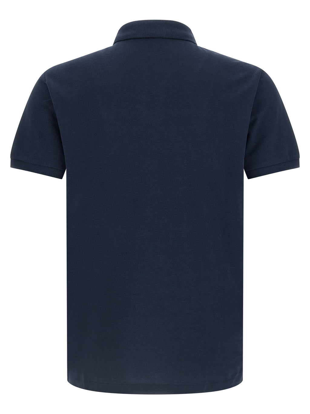 Chemise polo Ralph Lauren en coton bleu, vue de face, avec col classique et logo emblématique sur la poitrine.