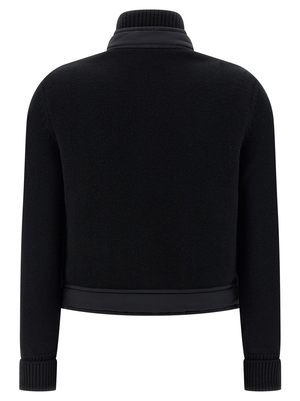 Cardigan noir en polyamide Moncler Grenoble, léger et élégant, avec détails de couture visibles.