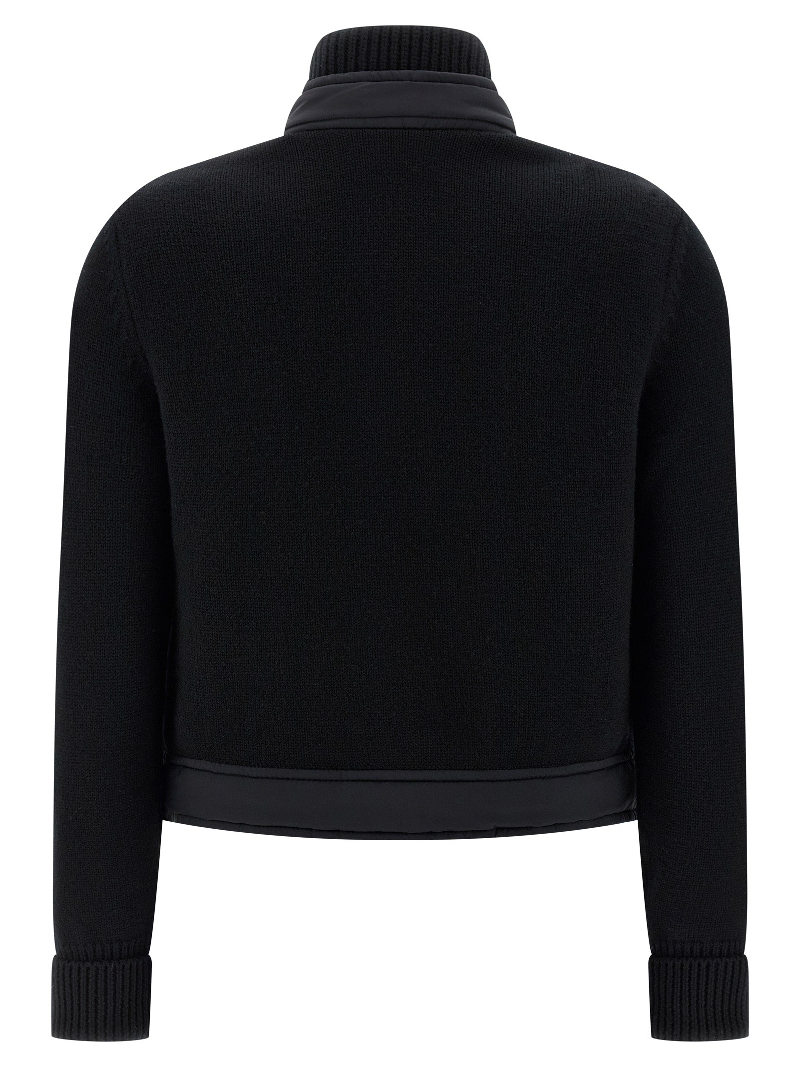 Cardigan noir en polyamide Moncler Grenoble, léger et élégant, avec détails de couture visibles.