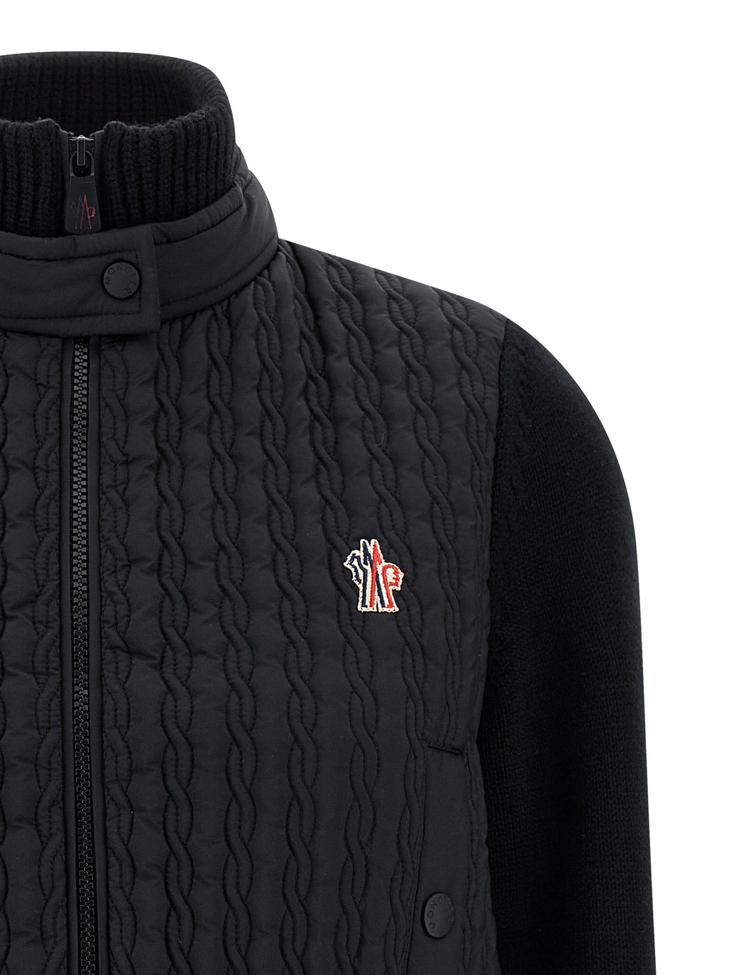 Cardigan en polyamide noir Moncler Grenoble, léger et élégant, avec fermeture à boutons et détails soignés.