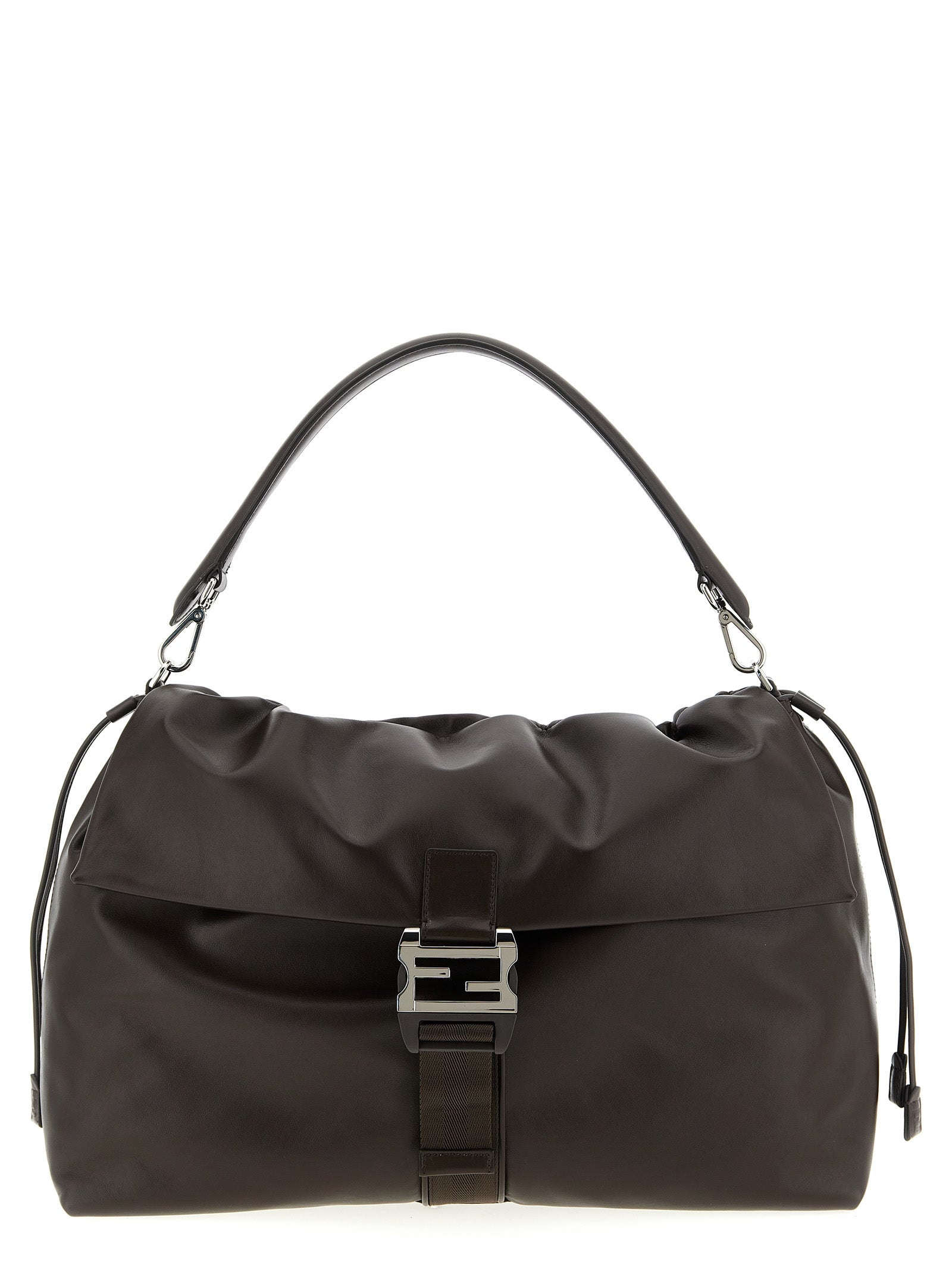 Sac à main Fendi en cuir de veau marron, élégant et sophistiqué, avec détails en finition raffinée.