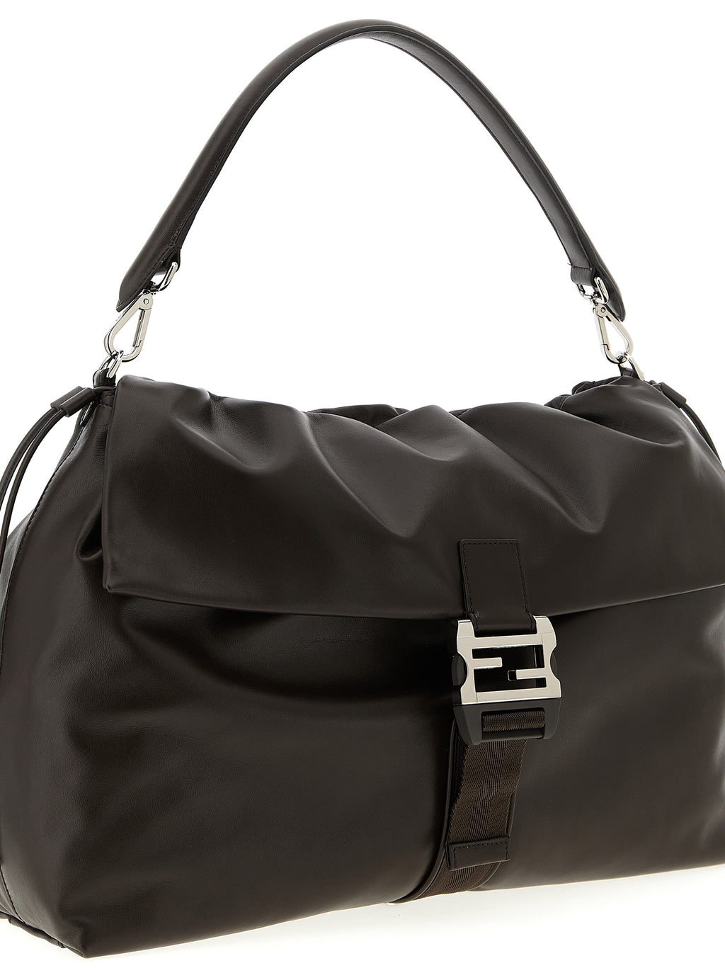 Sac à main Fendi en cuir de veau marron, avec détails élégants et fermeture, vue de face.