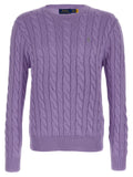 Cardigan en coton violet Polo Ralph Lauren avec col en V et boutons, porté sur un mannequin.