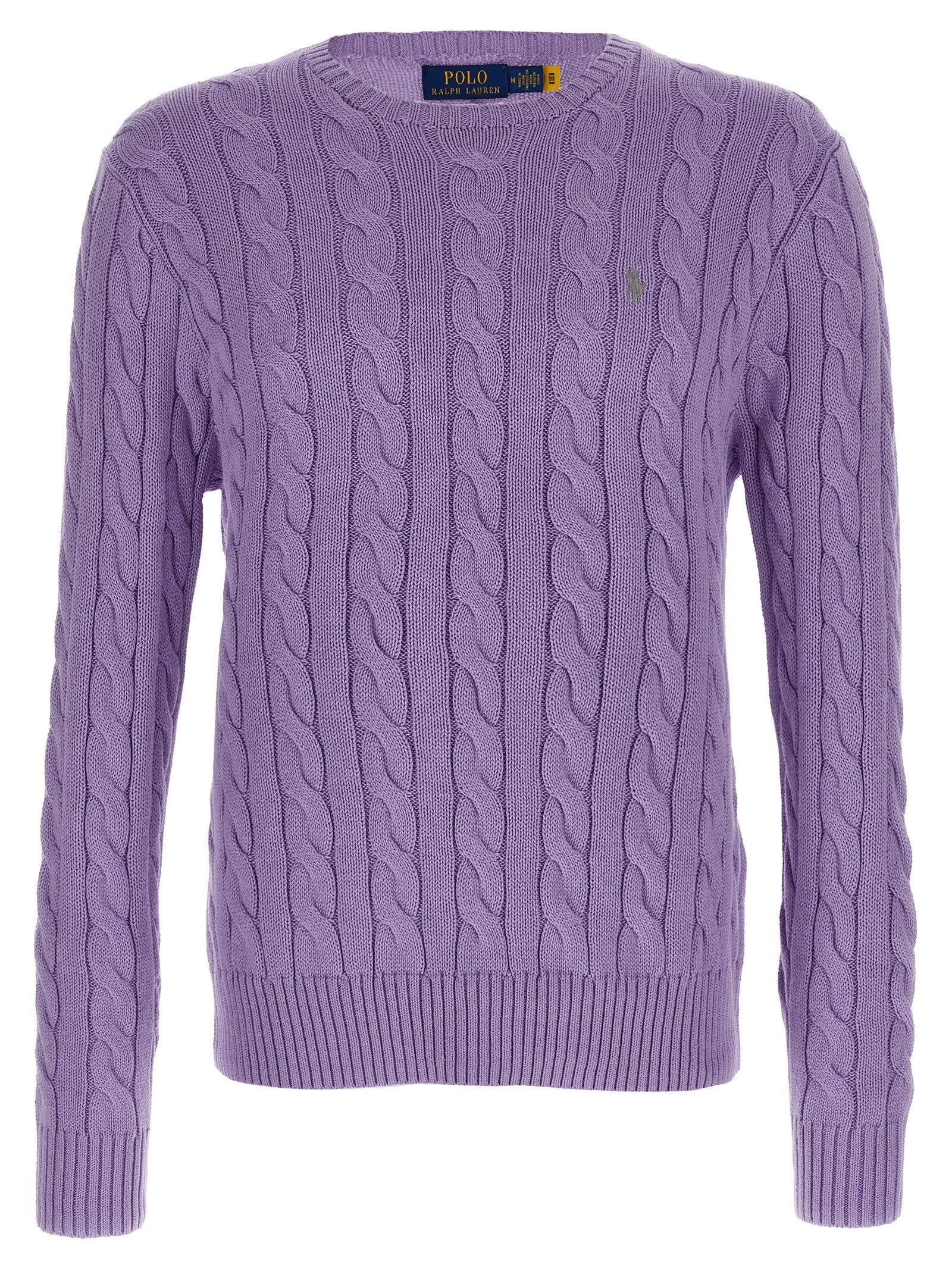 Cardigan en coton violet Polo Ralph Lauren avec col en V et boutons, porté sur un mannequin.