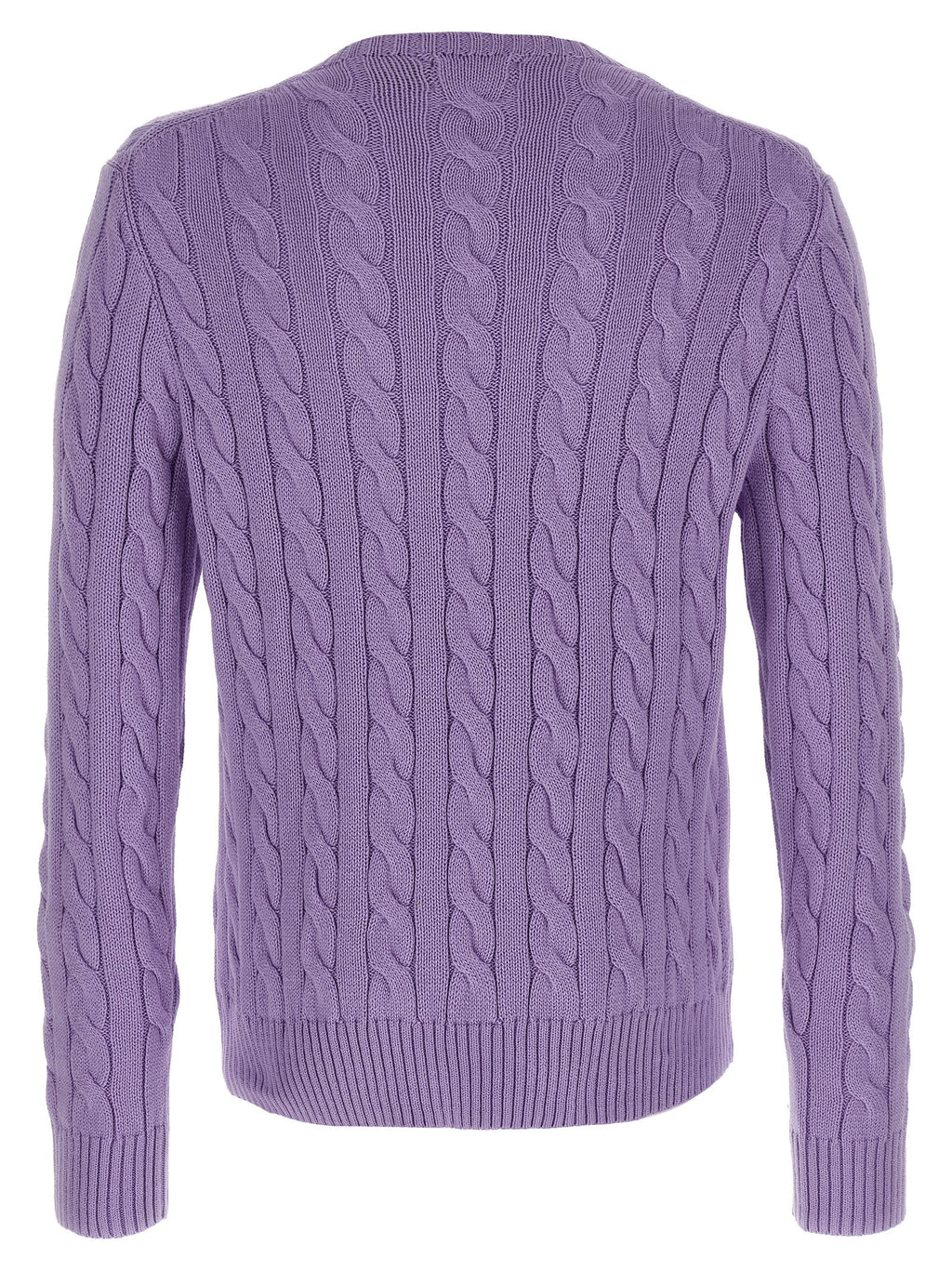 Gilet en coton violet Polo Ralph Lauren avec col en V et boutons, porté sur un mannequin.
