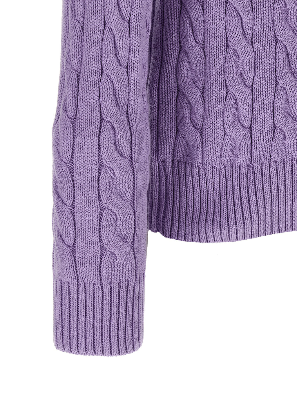 Cardigan en coton violet Polo Ralph Lauren avec col en V et boutons, porté sur un mannequin.