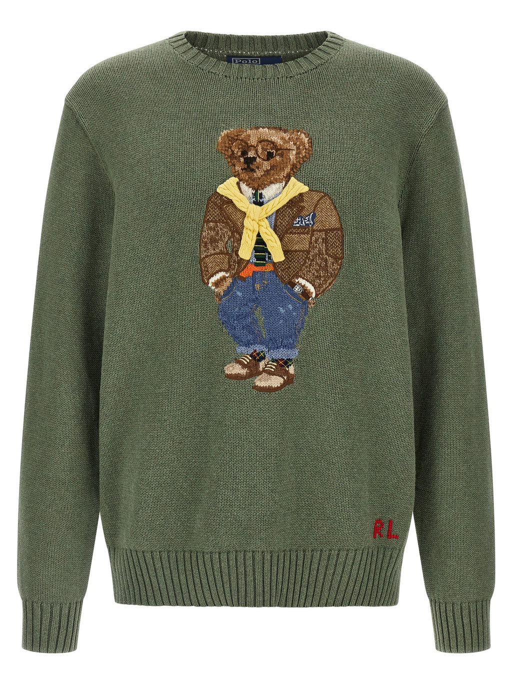 Cardigan bicolore en coton Polo Ralph Lauren avec col en V et boutons, porté sur un mannequin blanc.