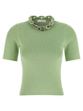 T-shirt bicolore en textile Paco Rabanne avec logo sur la poitrine, moderne et élégant, vue de face.